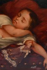 Fillette dormant avec sa poupée
Huile sur toile signée Wenzel. 28,5x41,5...