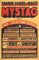 Affiche "Mystag - Grande soirée de magie" entoilée.
Texte. 120x80 cm.