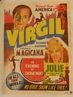 Affiche "Virgil" entoilée.
USA pour spectacle de magie. 103x78 cm.