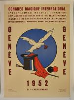 Affiche "Congrès magique International Genève" entoilée.
Dessin de Sauty. 1952. 70x50...