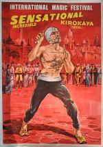 Affiche "Sensational fakir Kirokaya" entoilée.
Artiste français. 190x140 cm.
