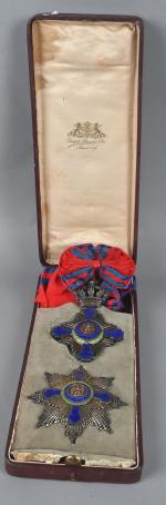Roumanie Ordre de l'Étoile. Ensemble de Grand-Croix. Argent, émail, écharpe,...