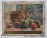 Henri Therme (1900-1973), Nature morte aux pommes,
huile sur toile signée...