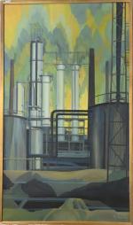 Henri Therme (1900-1973), Metallurgie, vert et jaune,
huile sur toile, signée...