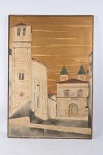 André DUCUING (1891-1958), Eglises en Espagne, 
panneau de laque signé...