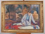 Cadette-Simon DUCUING (XXe siècle), André Ducuing dessinant, aquarelle signée en...