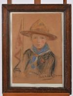 Cadette- Simon DUCUING (XXe siècle), Le scout, crayon et aquarelle...