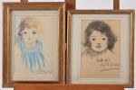 Cadette- Simon DUCUING (XXe siècle), deux Portraits d'enfants, crayon ou...