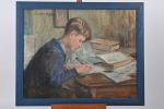 Cadette - Simon DUCUING (XXe siècle), L'étudiant, huile sur toile...