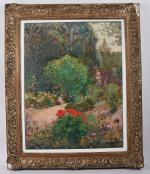 Fernand DUROZÉ (1876-1961)
Le jardin fleuri,
Huile sur toile signé en bas...