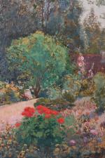 Fernand DUROZÉ (1876-1961)
Le jardin fleuri,
Huile sur toile signé en bas...