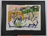 GALANT (1914-1997)
Café des arts Saint Tropez
encre aquarellée sur papier froissé...