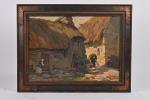 Jules ROBLIN (188-1974)
"Le vieux village avec deux femmes"
Huile sur toile...
