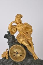 Pendule en bronze doré à décor de troubadour, cadran en...
