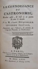 (1 vol.) Dicquemare, M. L'Abbé.- La Connoissance de l'Astronomie, Rendue...