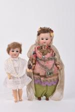 Deux poupées tête porcelaine allemande
bouche ouverte, yeux dormeurs, corps semi-articulé,...
