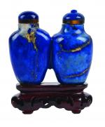 CHINE - XIXe siècle
Double flacons tabatière balustre en lapis lazuli....