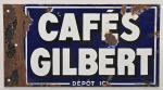 Cafés Gilbert
Plaque émaillée double face en enseigne (éclats), 25 x...