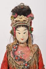 Marionnette de théâtre asiatique  
en composition et bois peints,...