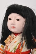 Poupée japonaise en composition, 
yeux émaillés et traits peints, corps...