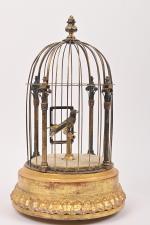 Cage ronde à un oiseau chanteur
socle en bois doré, belle...
