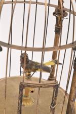Cage ronde à un oiseau chanteur
socle en bois doré, belle...