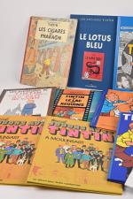 D'après Hergé et divers, Tintin, ensemble d'ouvrages 
et bande-dessinées, divers...