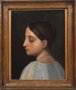 École française du XIXe 
Portrait de jeune femme de trois-quarts
Huile...