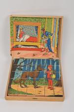 Jeu de cubes "Les contes de Perrault",
(usures d'usage). 23,5 x...