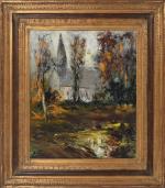 William Marcel CLOCHARD (1894-1990)
Église dans les sous-bois
Huile sur toile signée...