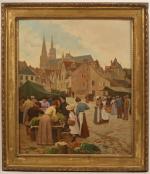 C.T. GUILLERMOT (1880-?)
"Petit marché dans la basse ville à Chartres",...
