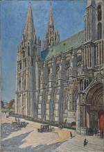 Albert HOREL (1876-1964) 
Voitures stationnées devant la cathédrale de Chartres...
