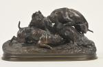 Pierre-Jules MÈNE (1810-1879)
Chiens au terrier.
Épreuve en bronze à patine brun...