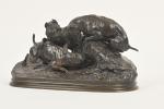Pierre-Jules MÈNE (1810-1879)
Chiens au terrier.
Épreuve en bronze à patine brun...