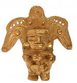 Colombie. Statuette de shaman portant sceptre et haute coiffe aux...