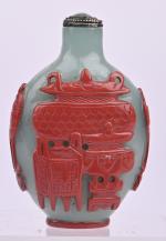 CHINE - Fin XIXe siècle
Flacon tabatière en verre overlay rouge...