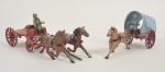 Quiralu, Far-west : chariot quatre roues,
(manque la bâche), deux chevaux...