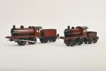 Märklin écart. O, deux petites locomotives mécaniques
bordeaux et crème, type...
