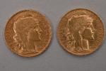 Trois pièces de 20 francs or au coq, 1908, 1911...