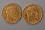 Deux pièces de 20 francs or Napoléon 1859 et 1862....
