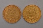 Deux pièces de 20 francs or, A, 1851. Vendue sur...