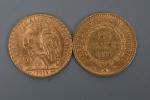 Deux pièces de 20 francs or Napoléon 1876 A et...
