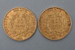 Deux pièces de 20 francs or Napoléon 1851 A. Vendue...