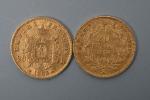 Deux pièces de 20 francs or Napoléon 1856 A et...