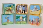 D'après Hergé, Les aventures de Tintin, 
2 séries de 3...