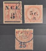 COLONIES Plaquette de 3 timbres Nouvelle Calédonie 2, Réunion 3...