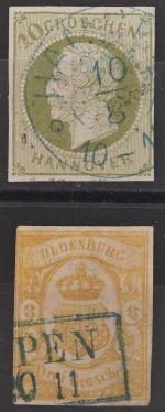 ALLEMAGNE Plaquette de 2 timbres de Hanovre 21 et Oldenbourg...