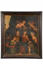 Ecole du XVIIIe siècle
Sainte Conversation
Huile sur toile 
Cadre en bois...