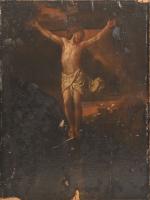 Ecole du XIXème siècle
Christ en croix 
Huile sur toile marouflée...