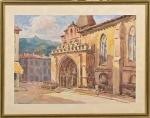 B. GAILLARD (XXe siècle)
Porche de l'église de Moissac, 1977
Aquarelle et...